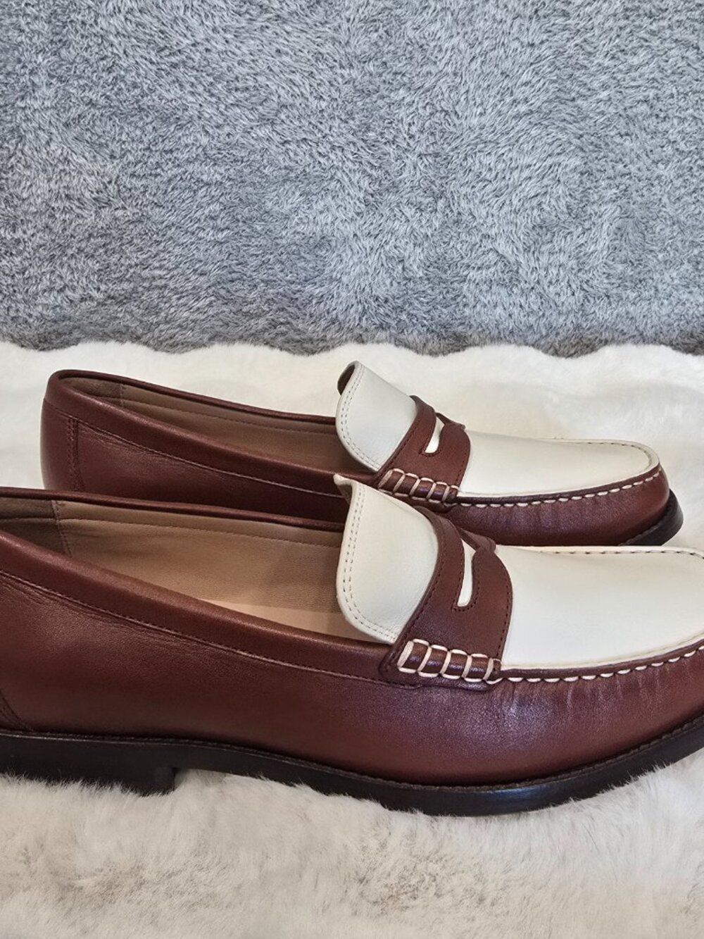 Cole Haan Lana Lux Penny Loafers Dark Cuoio Box Leather/Ivory Leather Size 8 - Picture 6 of 10